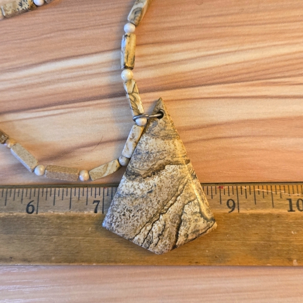 Picture Jasper 18" Necklace 3 Strands Natural Stone Beads Pendant Tan Brown Gold - Picture 8 of 9